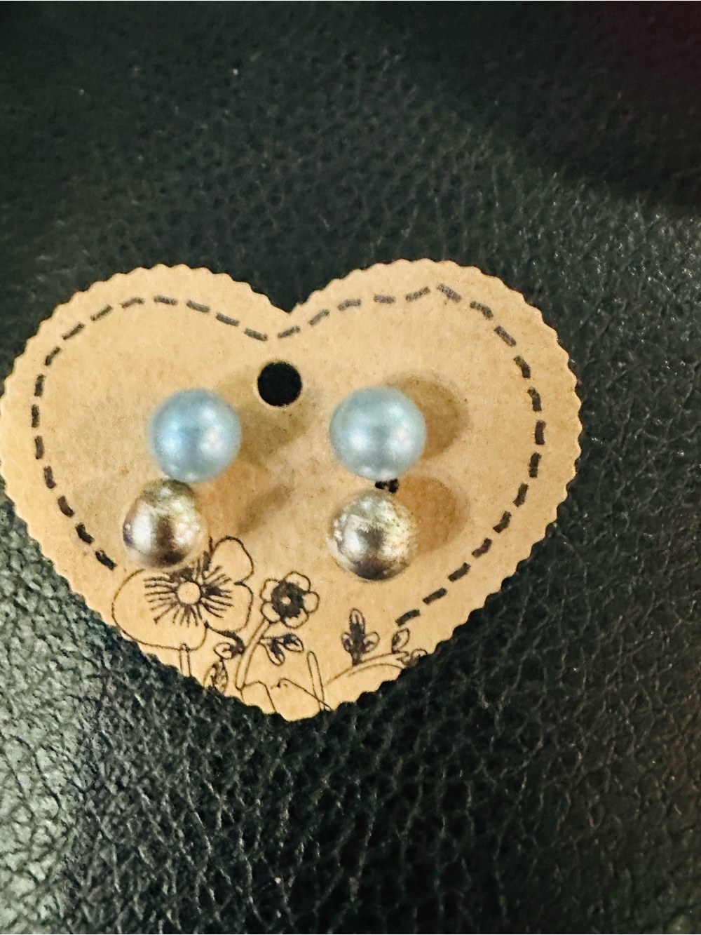 Light Blue and Silver Double-Sided Pearl Stud Earrings